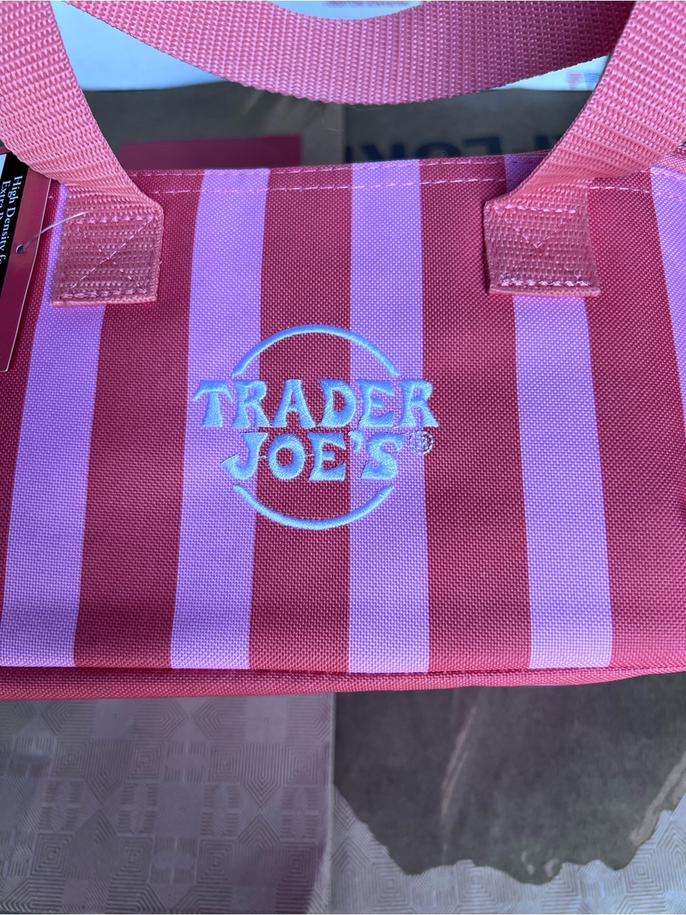 NWT Trader Joe's Mini Insulated Pink Stripe Tote - Picture 3 of 3